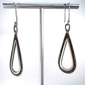 VTG Solid Sterling Silver 925 Teardrop Open Design Dangle Earrings One Size